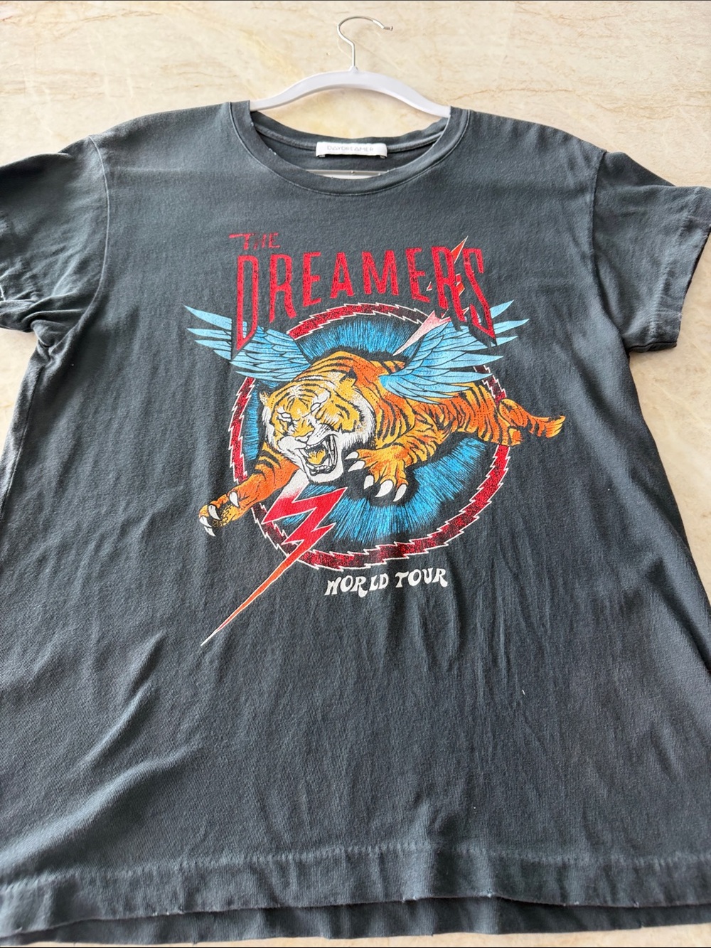 Daydreamer Black Graphic Tee with Flying Tiger and Red Lettering